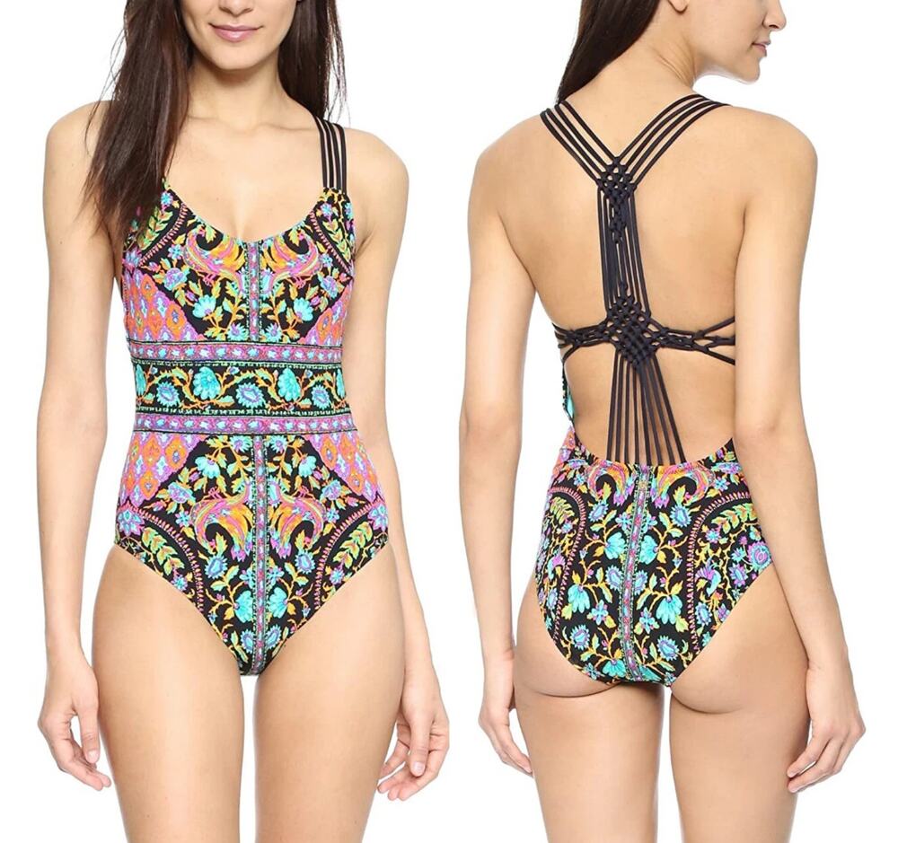 NEW Nanette Lapore King Road Goddess Macrame One Piece Swimsuit Small Multi